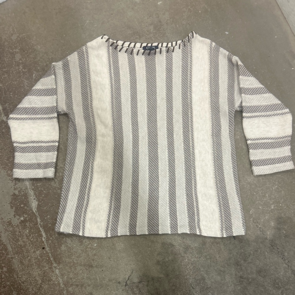 Chaps Beige and Brown Striped Sweater 3/4 sleeve western cowboy